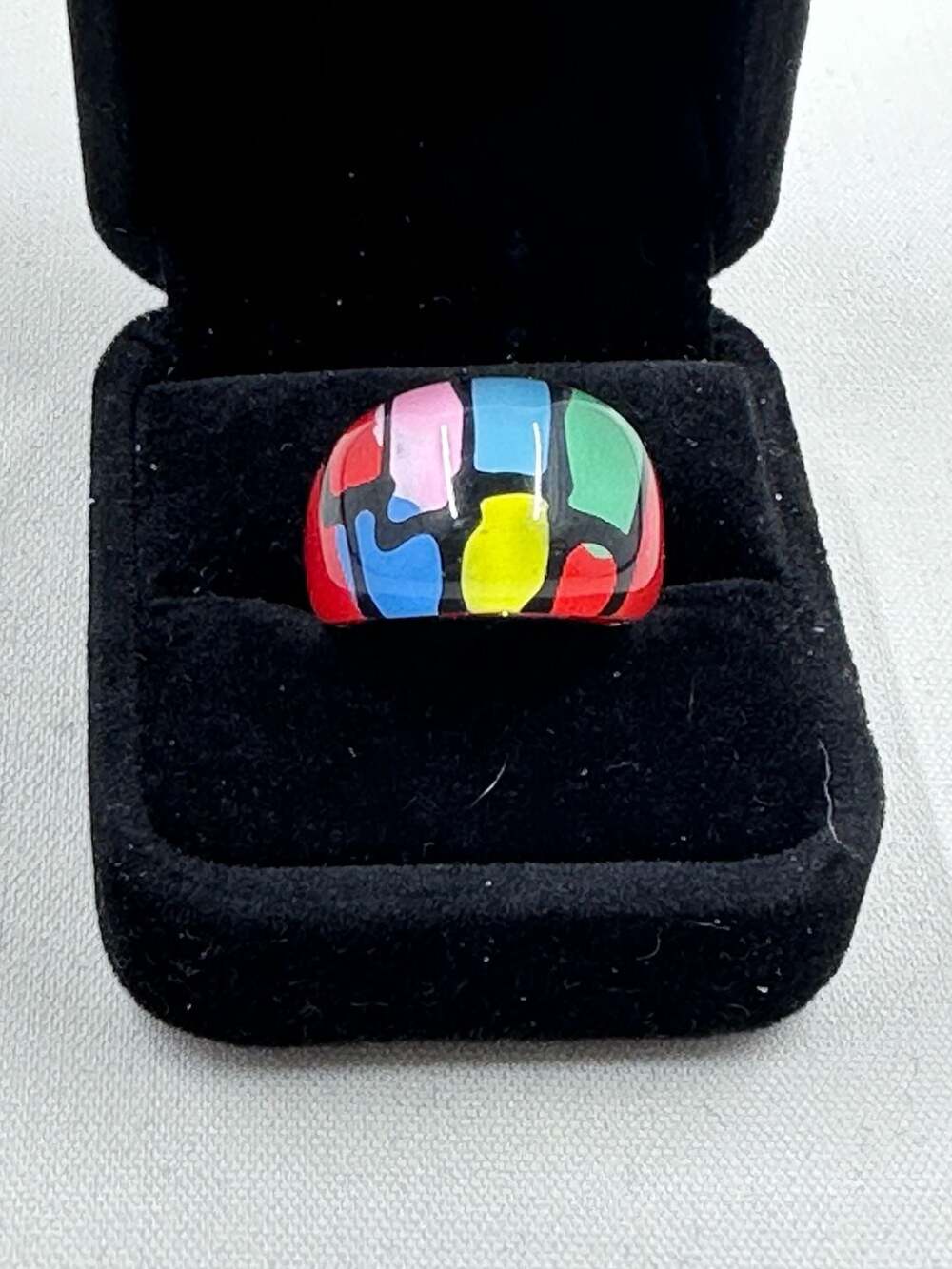 Vintage Pop Art Multicolored Back-Painted Lucite Statement Ring